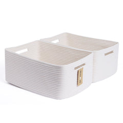 MiniArk large storage baskets in off-white organize shelves with easy access.