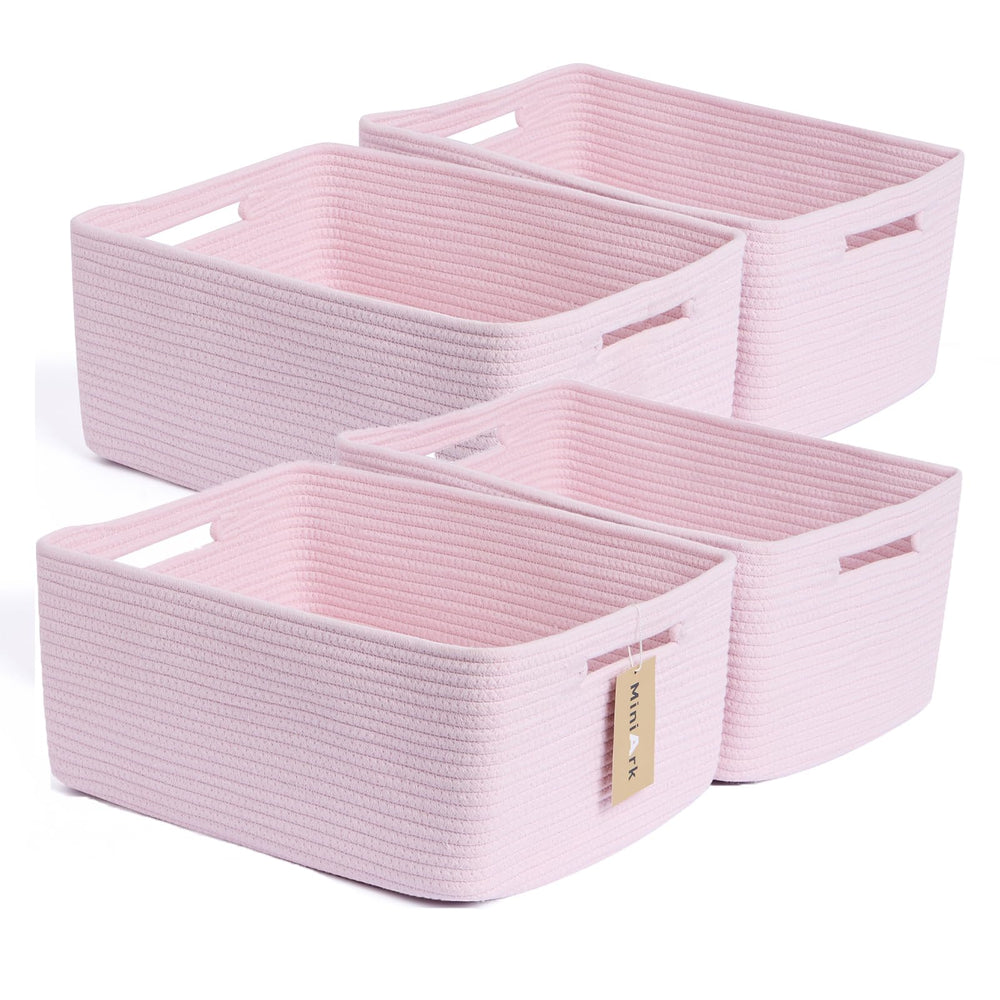 MiniArk large storage baskets folded neatly, showing soft cotton rope and baby-friendly design.