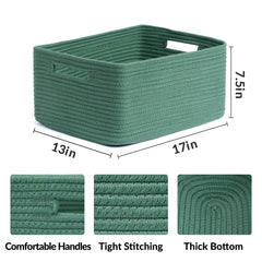 MiniArk large storage baskets in green — side view highlighting sturdy rope material.