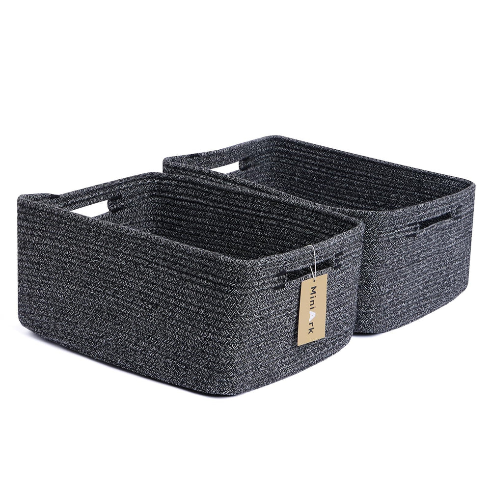 MiniArk large storage baskets on a shelf for clothes and blankets.