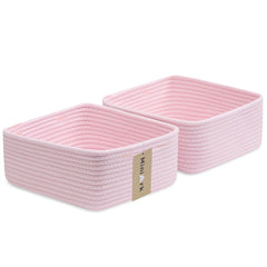 MiniArk small square shallow basket in light pink for remote storage and decluttering.