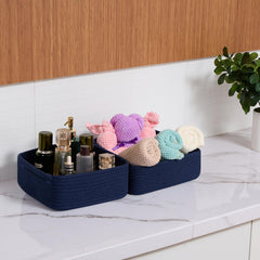 MiniArk navy toy storage basket contains small figures and blocks