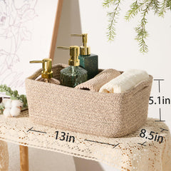 Decorative woven bins from MiniArk in living room add warmth and texture