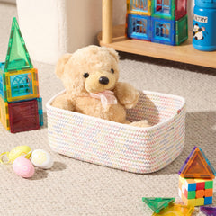 MiniArk woven rope baskets add texture and warmth to shelves.