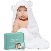 MINIBOO hooded towel for newborn—soft bamboo viscose blend, gentle on skin.