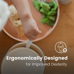 Miniware Little Foodie cutlery set promoting dexterity and confident self-feeding.