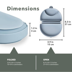 Miniware Silifold suction base keeps plate secure during meals.