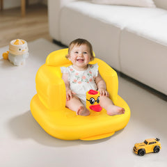 Mink inflatable seat side view shows ergonomic wraparound support for growing babies