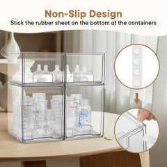 MINMUNJIU storage drawers hold nipples and pacifiers on a countertop.