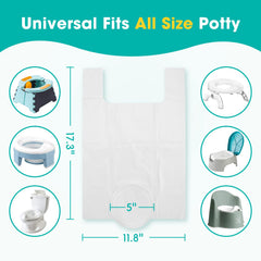 Minne Baby liner attached to a portable potty for leak-proof use.