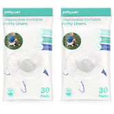 Minne Baby universal-fit potty liners on portable potties for quick cleanup.