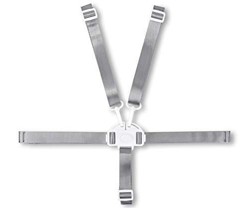 Minnebaby high chair straps shown in 5-point harness configuration for secure meals.