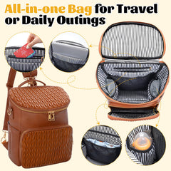 Minsong diaper backpack brown changing pad included for comfortable diaper changes