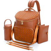 Minsong diaper backpack brown front view showing chic storage for busy moms