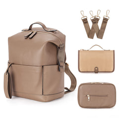 Minsong diaper bag backpack front view in Khaki, stylish on-the-go organizer.