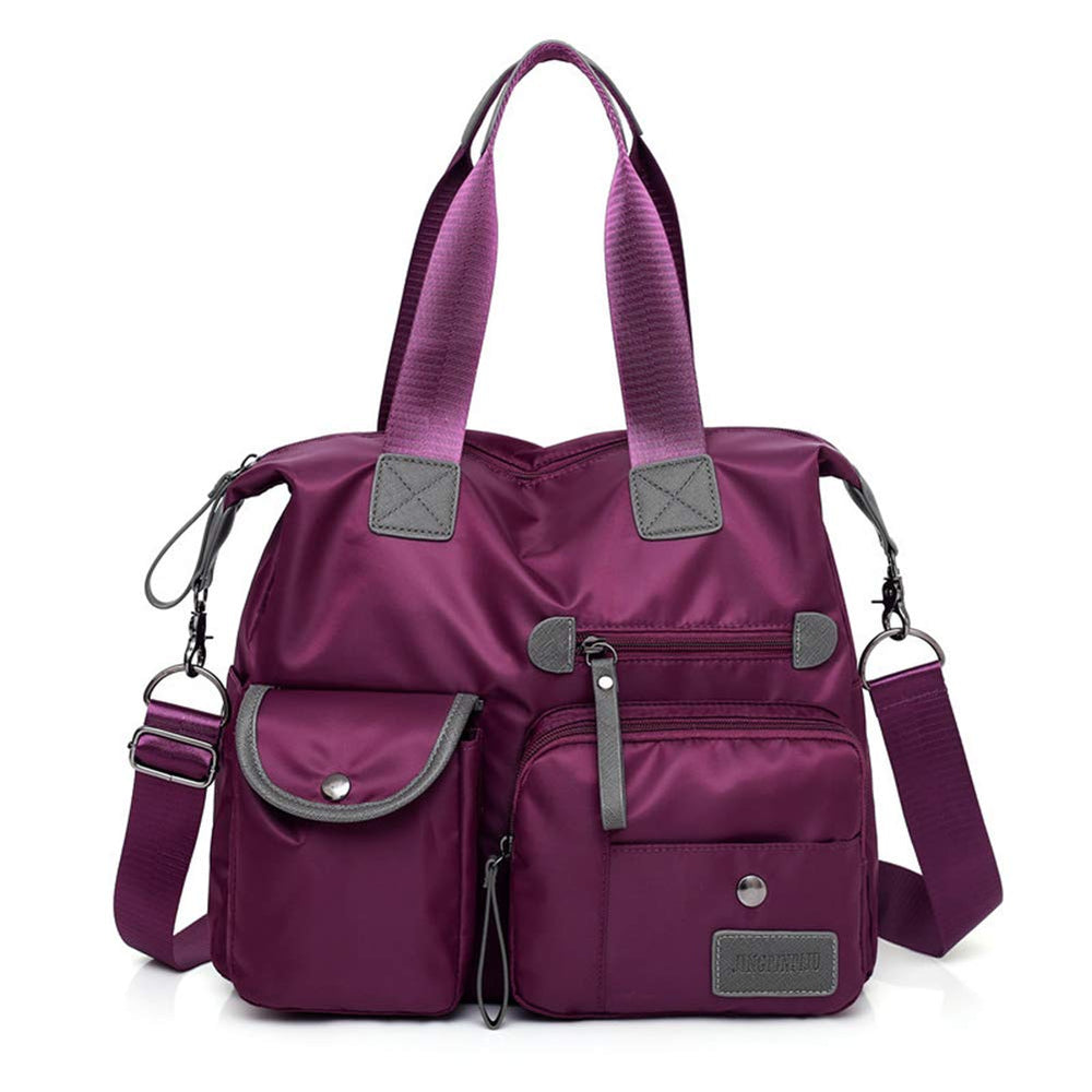 MINTEGRA nylon tote with front pockets keeps daily essentials organized on the go.