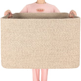 MINTWOOD Design 112L blanket basket with rectangle rope-woven design for neat blankets.