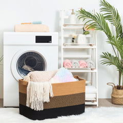 Mintwood basket large interior capacity fits blankets, towels, or pillows.