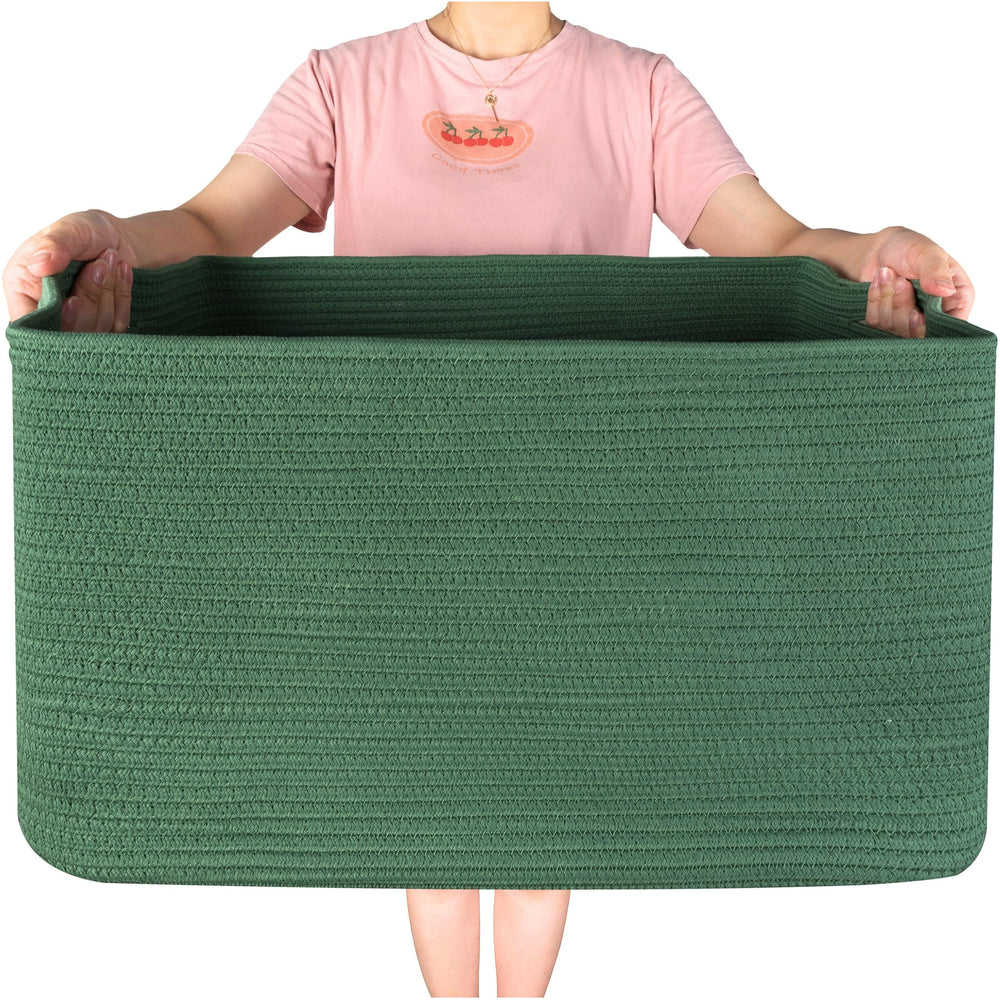 Mintwood Design 22in blanket basket forest green for organized blanket storage.