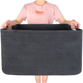 MINTWOOD Design 22in rectangle blanket basket with handles for organized living room storage.