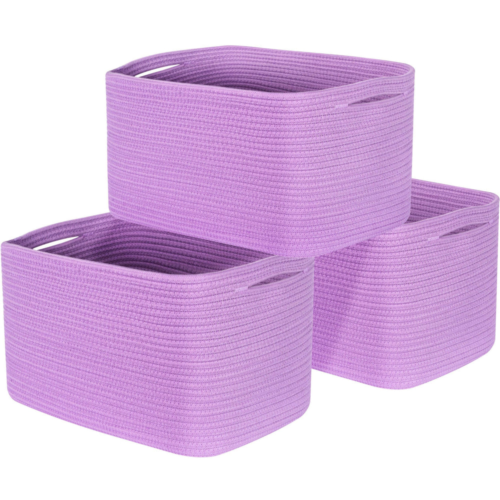 Mintwood Design lilac purple storage basket trio for clutter-free shelves.