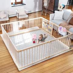 MioTetto wooden playpen front view shows spacious, safe play area.