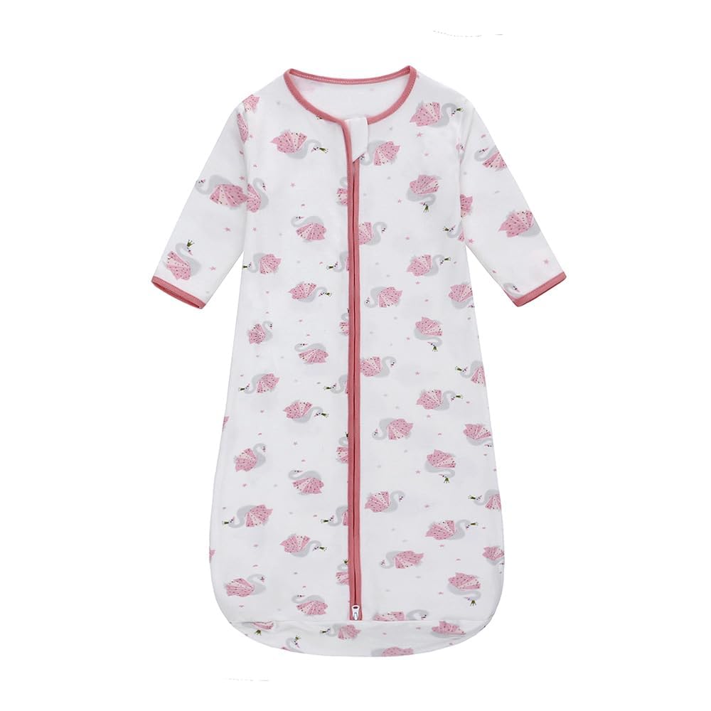 Miracle Baby long sleeve sleep sack in pink Swan pattern, cozy wearable blanket for baby