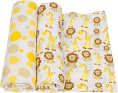 Miracle Blanket swaddle with giraffes design for newborn comfort and calm nights.