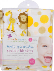 Miracle Blanket swaddle with lions design for versatile newborn care.