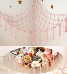 Mirolam stuffed animal hammock corner net pink for organized toy storage.