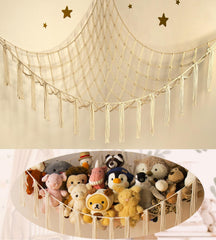 Mirolam stuffed animal storage hammock side view demonstrates space-saving design.