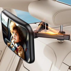 MirrorSafe baby car mirror with hook clip keeps rear seat view stable on bumpy roads.