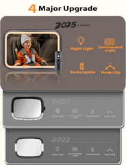 Mirrorsafe rear-facing baby mirror with remote control provides easy lighting from the back seat.