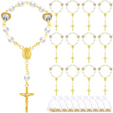 Misdary baptism rosary with faux pearls on a gold chain for guest keepsakes.