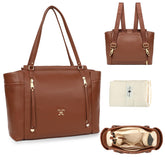Miss Fong leather diaper bag tote with front pocket for quick access to essentials.