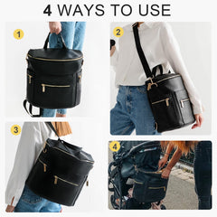 miss fong Moon Shaped Diaper Bag side pocket demonstrates dedicated storage for wipes or bottles