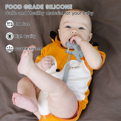MISSLILI baby teether with pacifier clip, stays within reach for mom and baby.