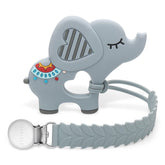 MISSLILI elephant teether in gray, safe silicone for teething relief and easy grip.