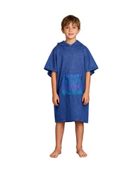 MissShorthair towel poncho in dark blue with hood, soft microfiber for gentle kid drying after swimming