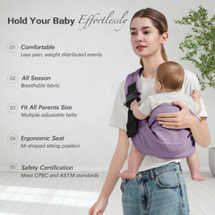 MISSWISDOM baby sling carrier back view showing double safety buckles for secure wear.