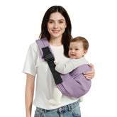 MISSWISDOM baby sling carrier front view with hip-healthy ergonomic harness for comfort.