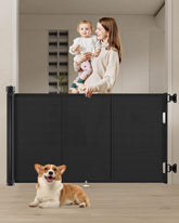 Miumoon 71-inch retractable baby gate assembly showing sturdy, smooth operation
