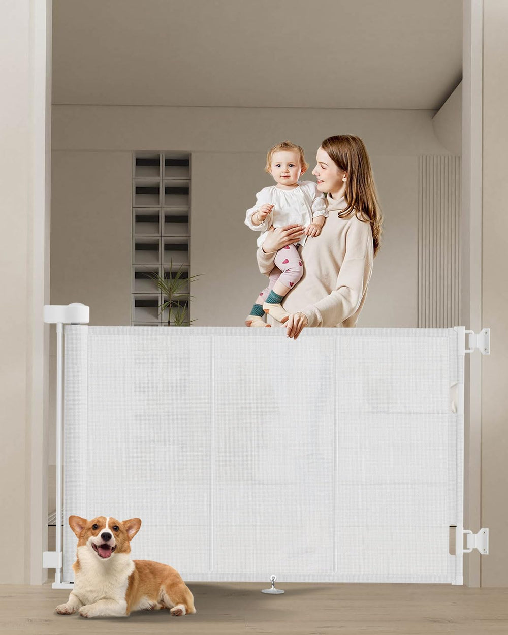 Miumoon retractable gate extended length provides a wide barrier for stairs and doorways.