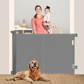 Miumoon retractable gate on stairs with reinforced fiber bar for stability.