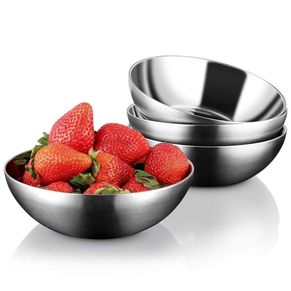 Miusco stainless steel kids bowls in 4-pack, rust-resistant and easy to clean.