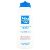 Mixa Baby Lotion bottle shows gentle, hypoallergenic formula for sensitive skin.