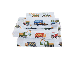MK Home 3pc crib sheet set features construction trucks; machine washable microfiber.