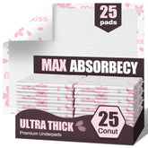 MKISS Heavy-Duty Underpads packaging shows a 25-count box with rugged protection.