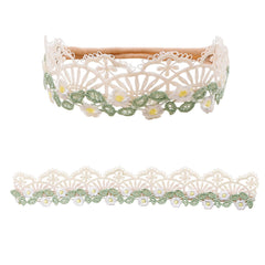 mligril baby headband with blue floral bow, adjusts for growth.
