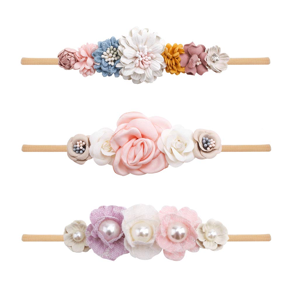 mligril baby headband with flower bows for a cozy, secure fit on newborns and infants.